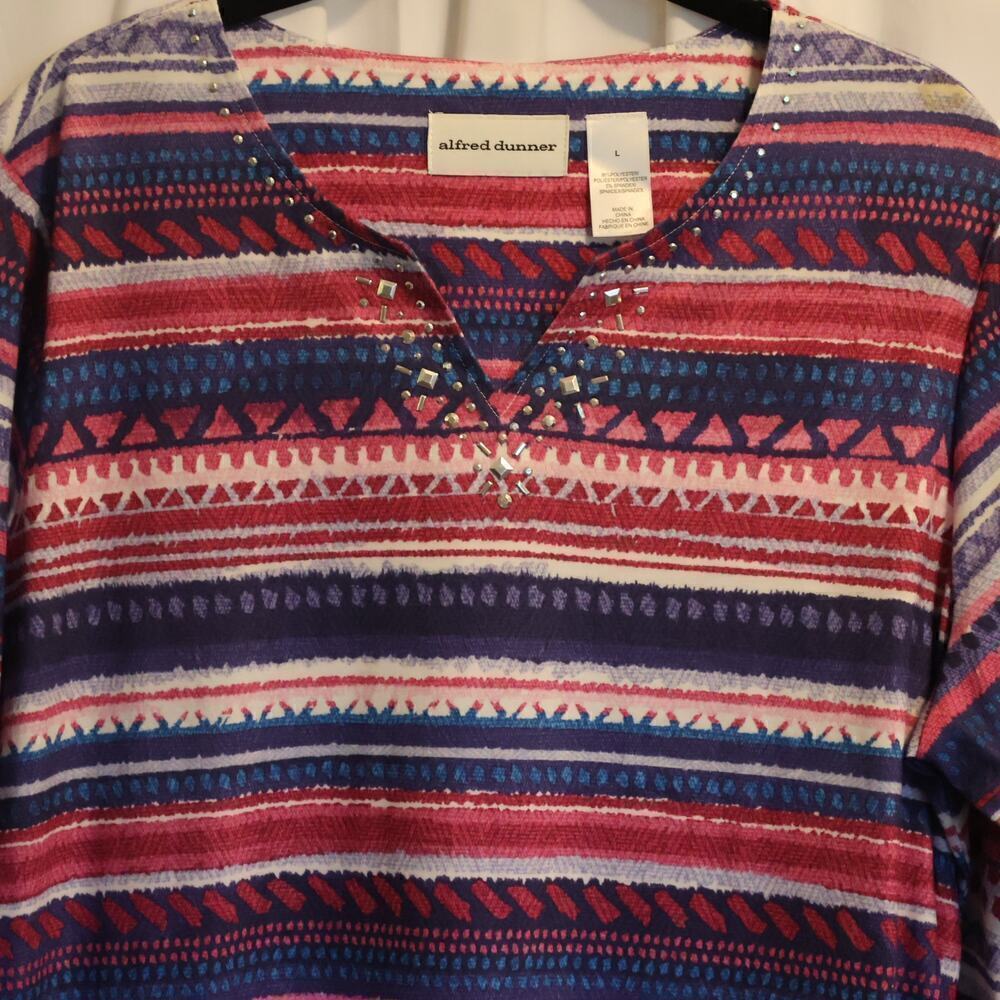 Alfred Dunner Pullover Women Size L Multicolor Blouse - Picture 2 of 14